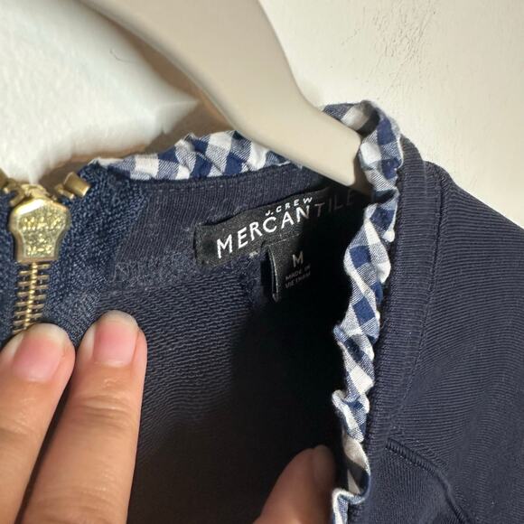 J. Crew Women's Navy Blue Plaid Trim Long Sleeve Knit Top Size Medium - Picture 4 of 7